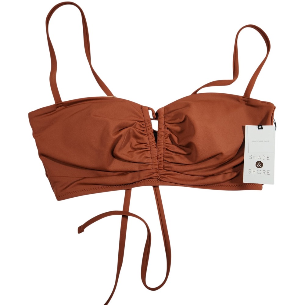 NWT Shade & Shore Rust Tie‎ Front Underwire Bikini Top 36B Resort Beach Swimwear